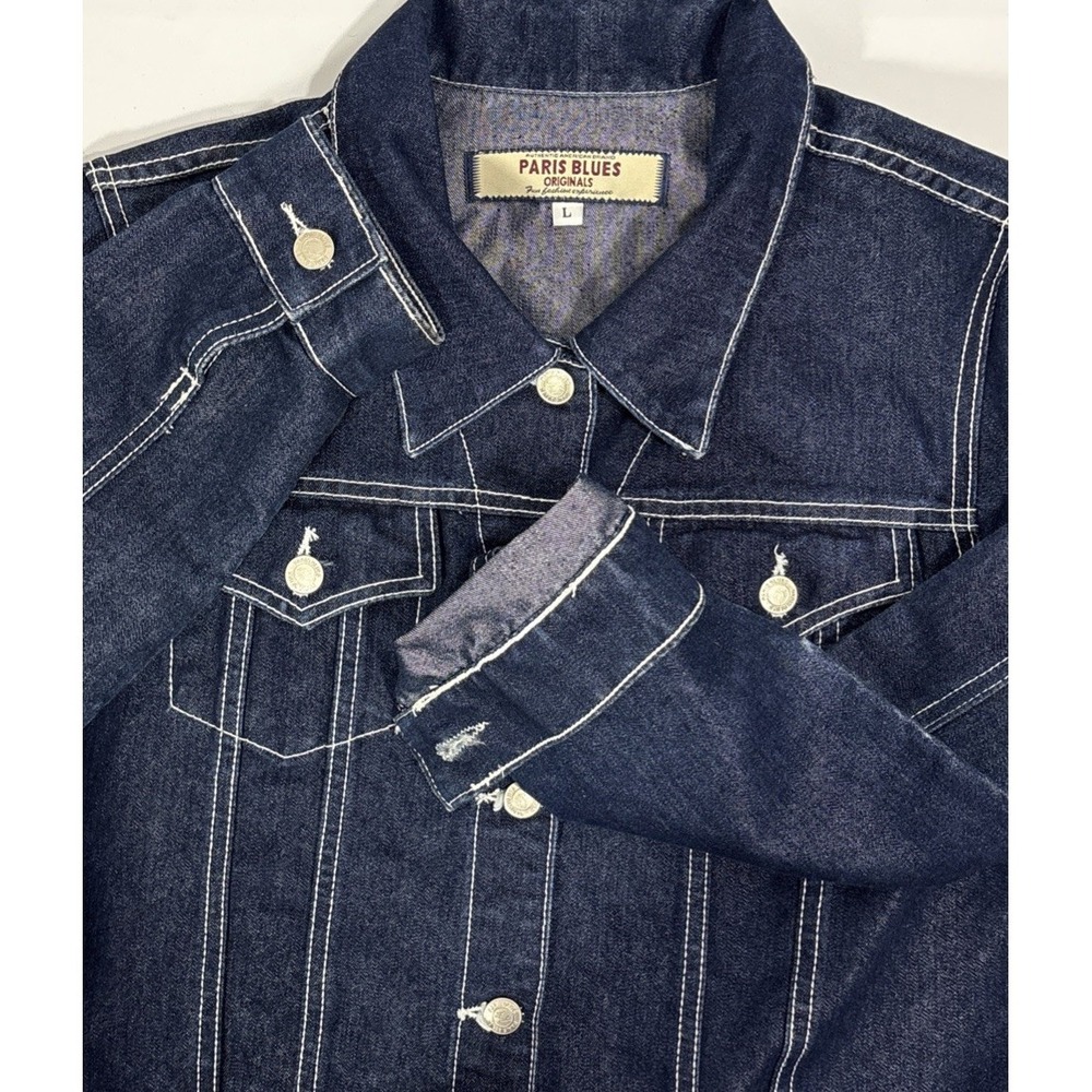 VTG Y2K Paris Blues Originals Denim Trucker Jacket Women L Dark Contrast Stitch